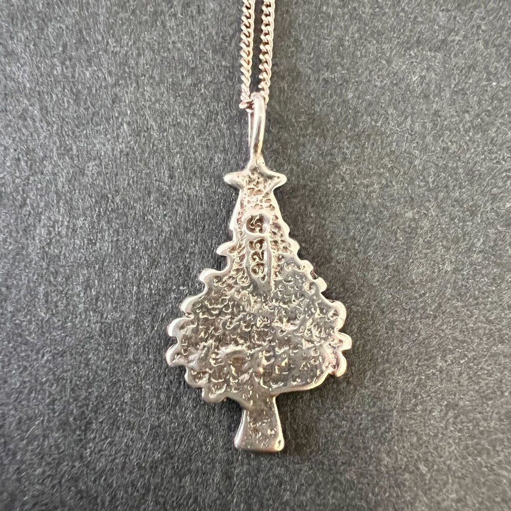 Vintage Sterling Silver Christmas Tree Pendant Necklace Holiday 925 Signed Charm - Picture 4 of 9